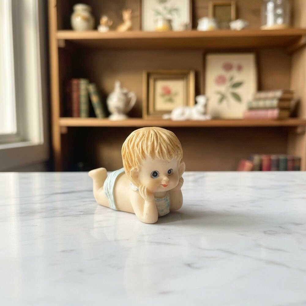 Vintage Crawling Baby Figurine Nursery Decor Cottagecore Mini Resin Shelf Accent